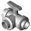 3-Way ball valve Series: 543 PVC-C/PTFE/EPDM T-bore Handle with locking device Horizontal Glued sleeve 50mm DN40
